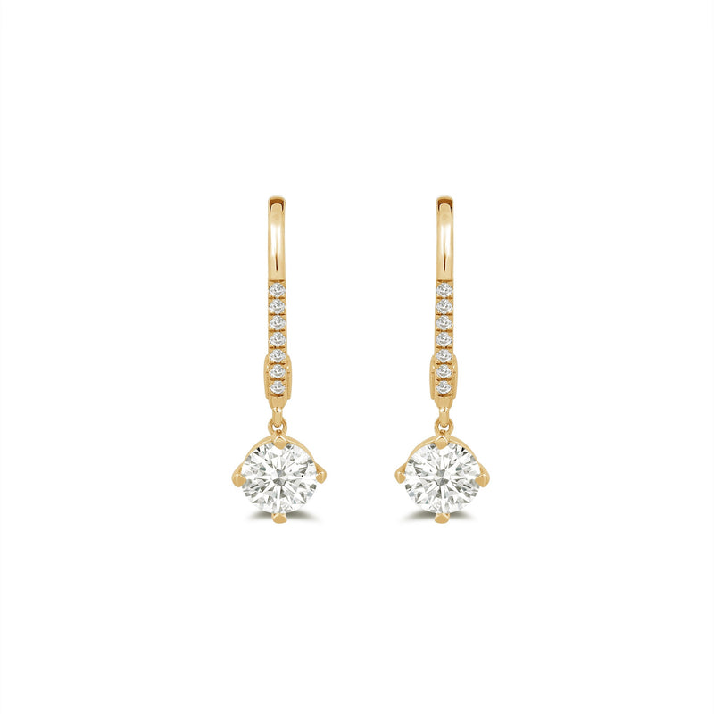 Studded Leverback Round Kite Set Diamond Dangler Earrings