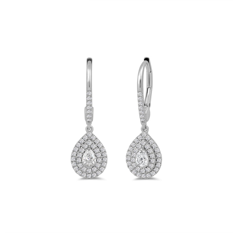 Double Halo Pear Drop Studded Lever Back Earrings