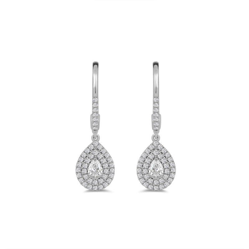 Double Halo Pear Drop Studded Lever Back Earrings
