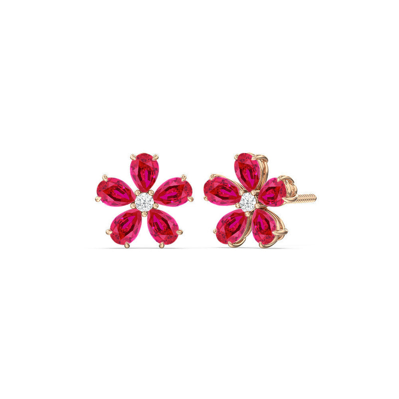 Ruby and Diamond Daisy Studs