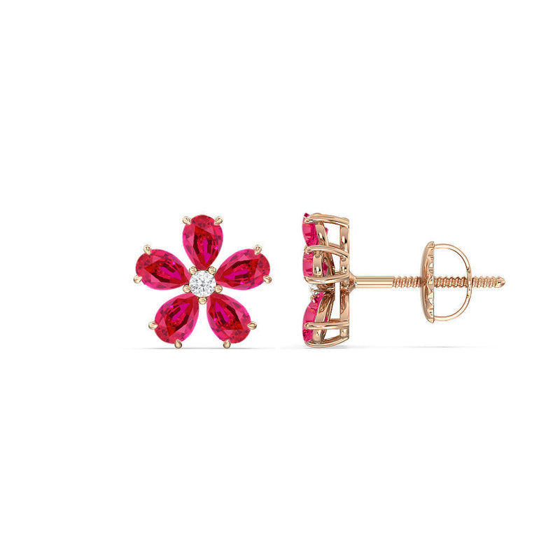 Ruby and Diamond Daisy Studs
