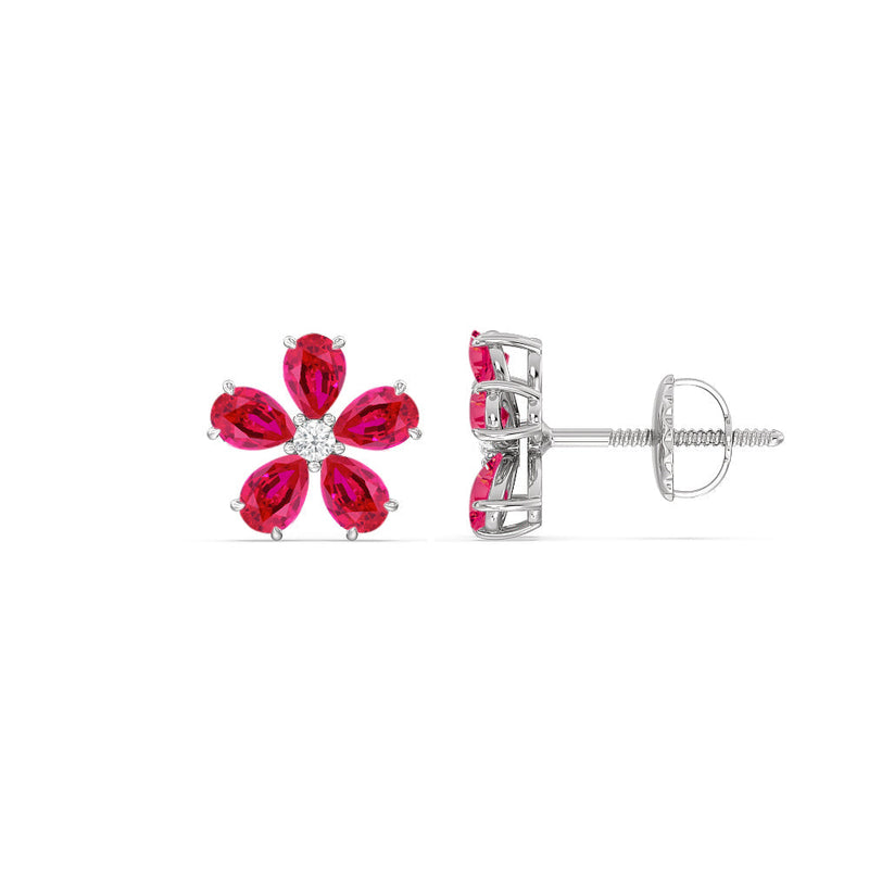 Ruby and Diamond Daisy Studs
