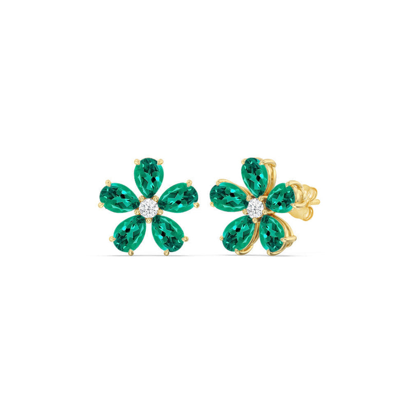 Emerald and Diamond Daisy Studs