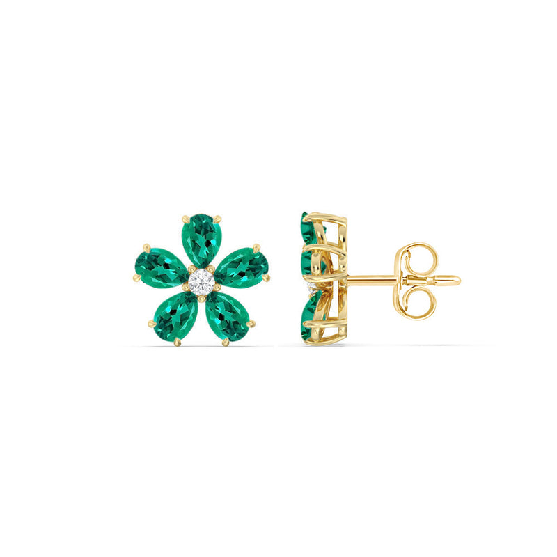 Emerald and Diamond Daisy Studs
