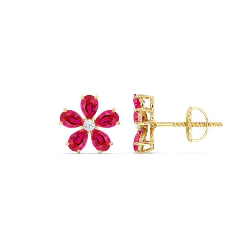 Ruby and Diamond Daisy Studs