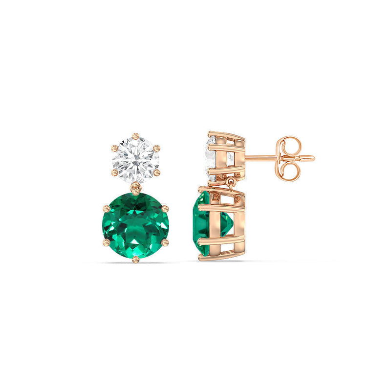 Emerald and Diamond Duo Stud Earrings