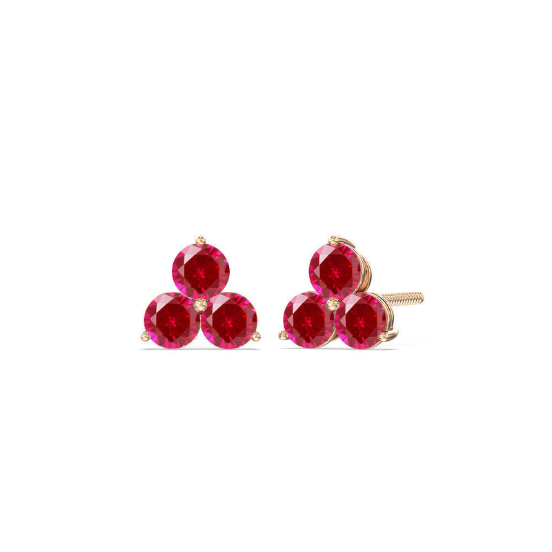 Ruby Classic Three Stone Cluster Earrings