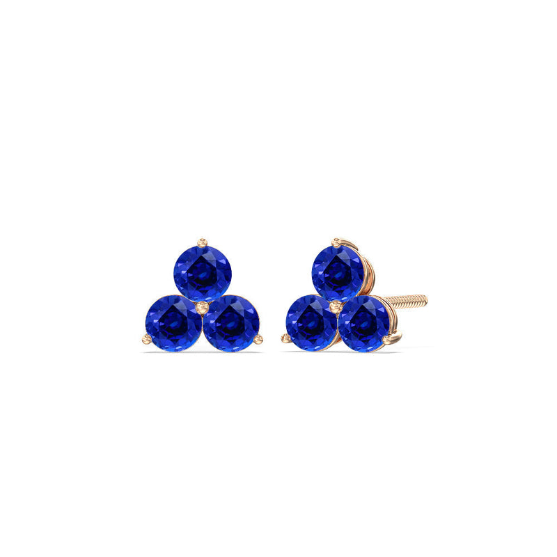 Sapphire Classic Three Stone Cluster Earrings