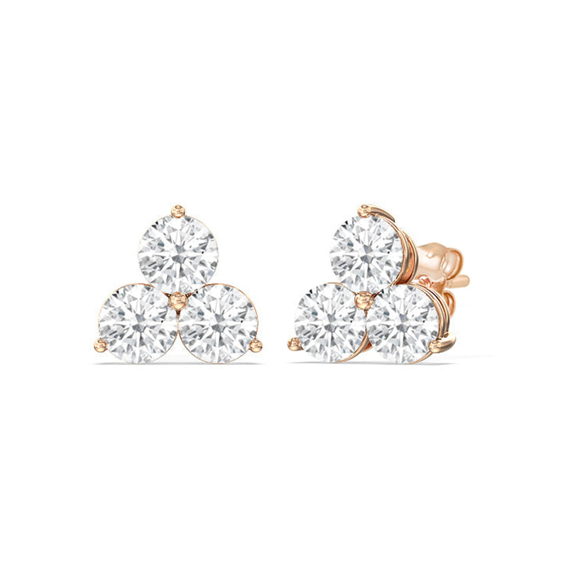Classic Three Stone Cluster Diamond Earrings