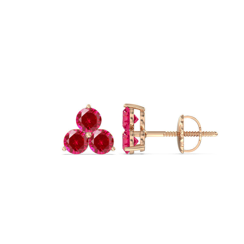 Ruby Classic Three Stone Cluster Earrings