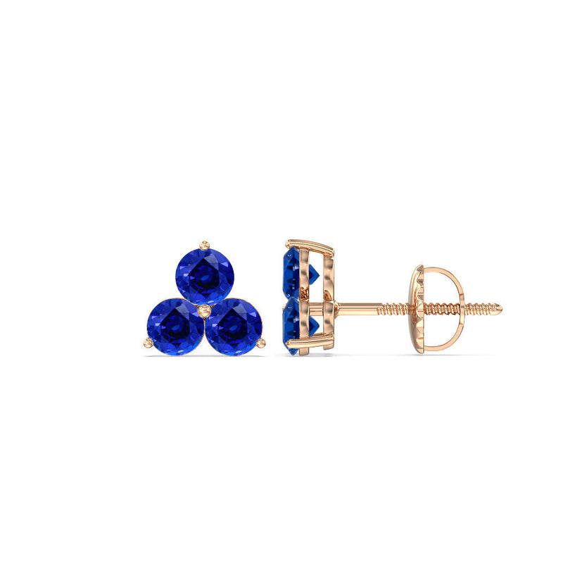 Sapphire Classic Three Stone Cluster Earrings