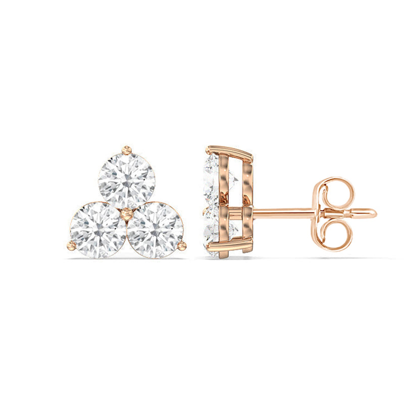 Classic Three Stone Cluster Diamond Earrings