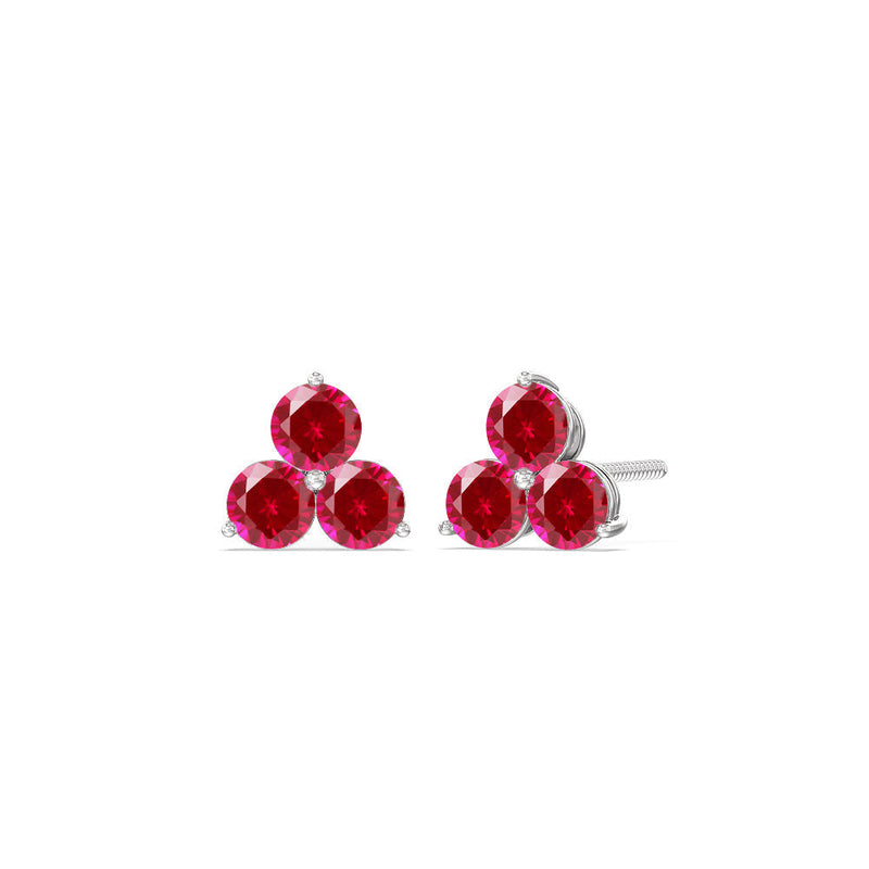 Ruby Classic Three Stone Cluster Earrings