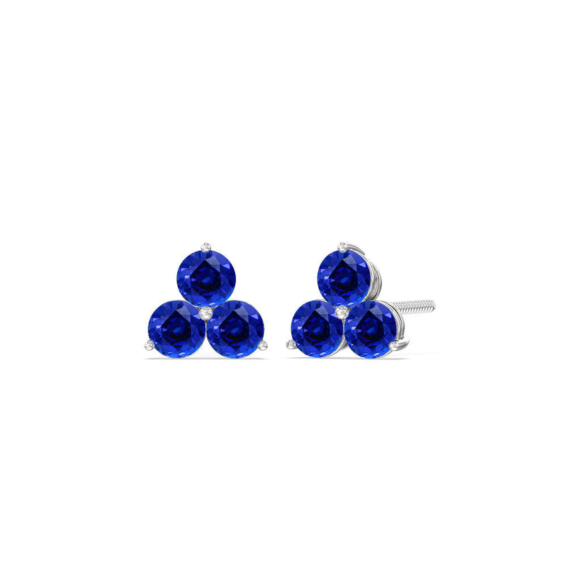 Sapphire Classic Three Stone Cluster Earrings