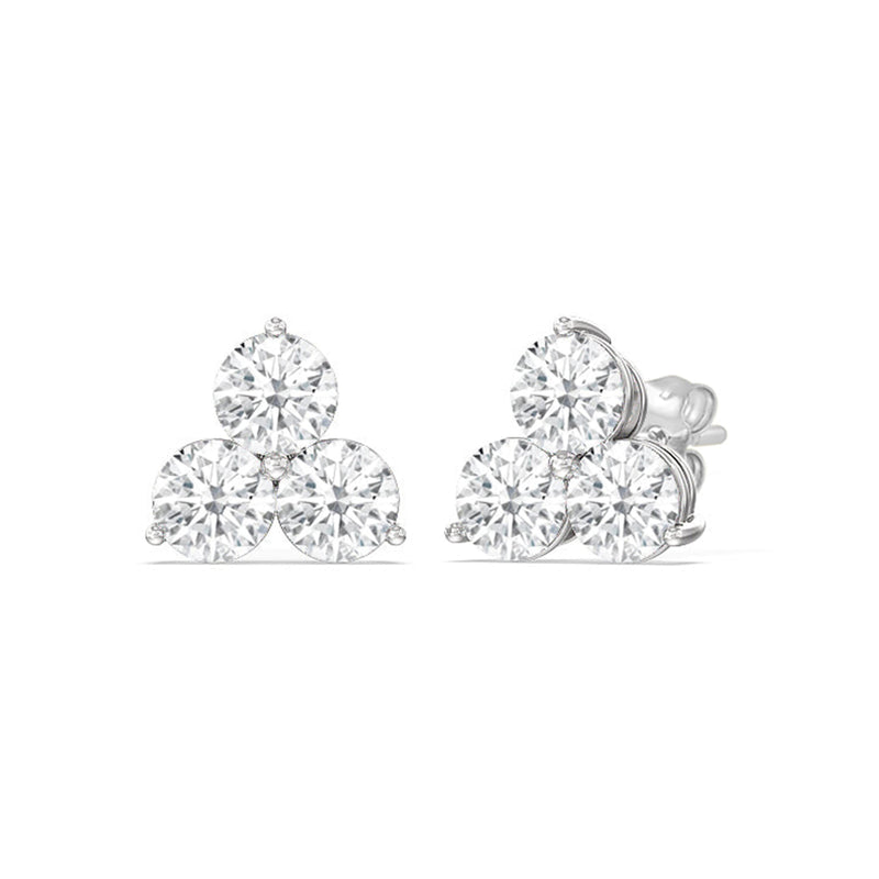 Classic Three Stone Cluster Diamond Earrings