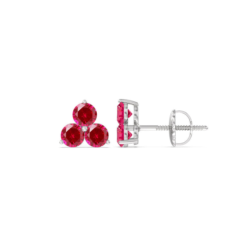 Ruby Classic Three Stone Cluster Earrings