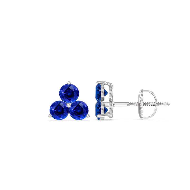 Sapphire Classic Three Stone Cluster Earrings