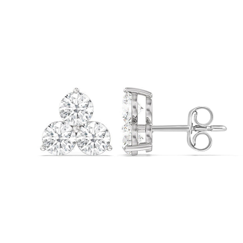 Classic Three Stone Cluster Diamond Earrings