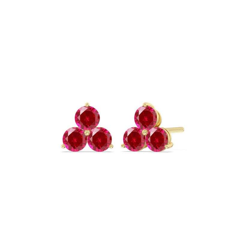 Ruby Classic Three Stone Cluster Earrings