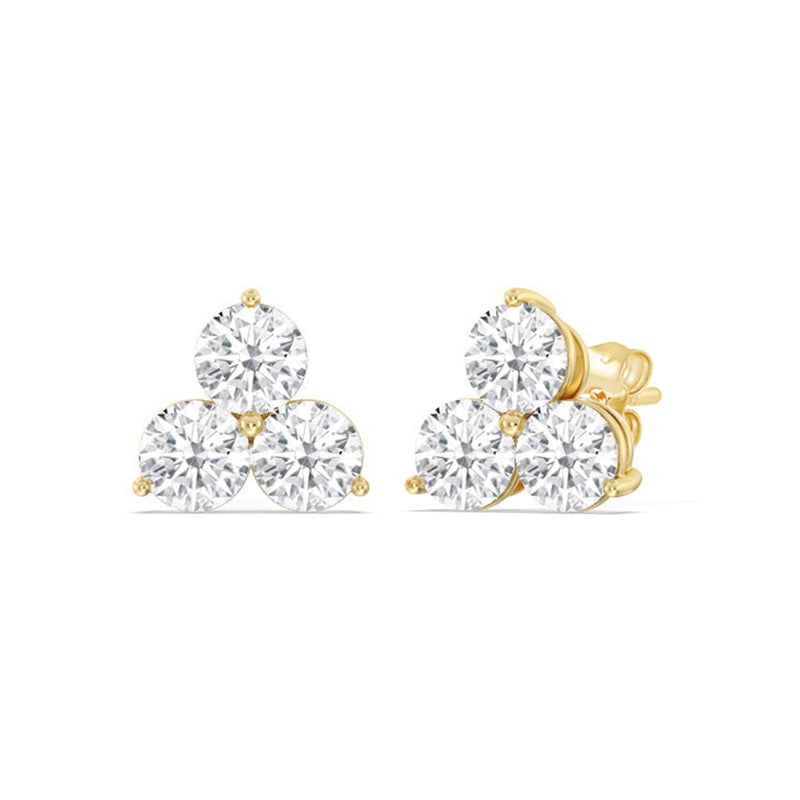 Classic Three Stone Cluster Diamond Earrings