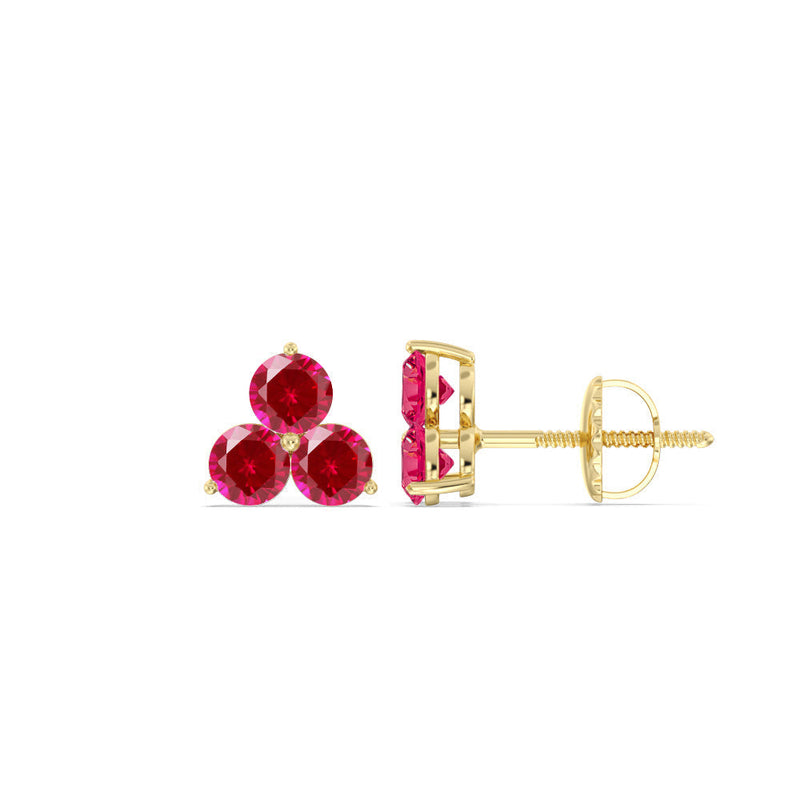 Ruby Classic Three Stone Cluster Earrings