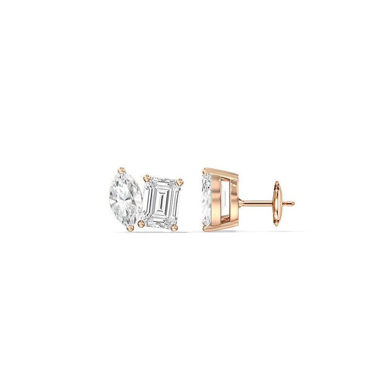 Toi et Moi Marquise Emerald Stud Earrings