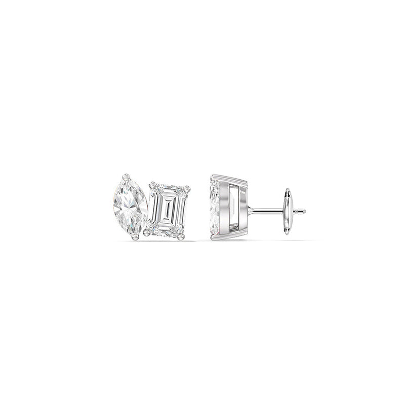 Toi et Moi Marquise Emerald Stud Earrings