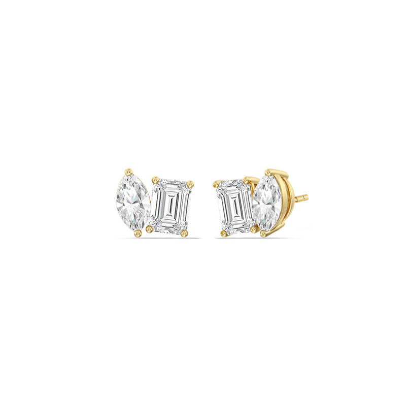 Toi et Moi Marquise Emerald Stud Earrings