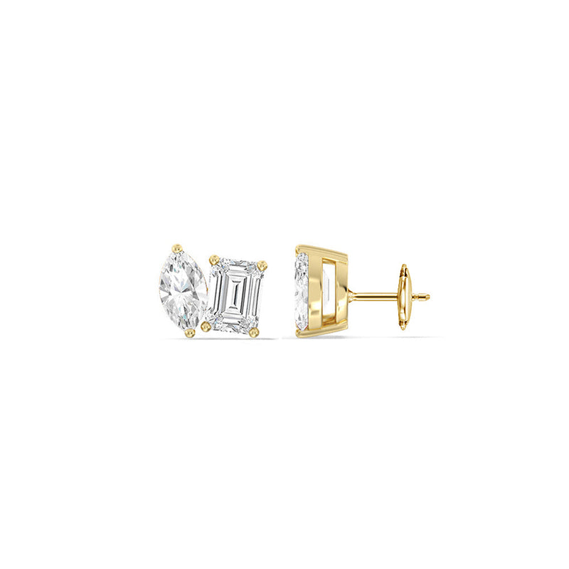 Toi et Moi Marquise Emerald Stud Earrings