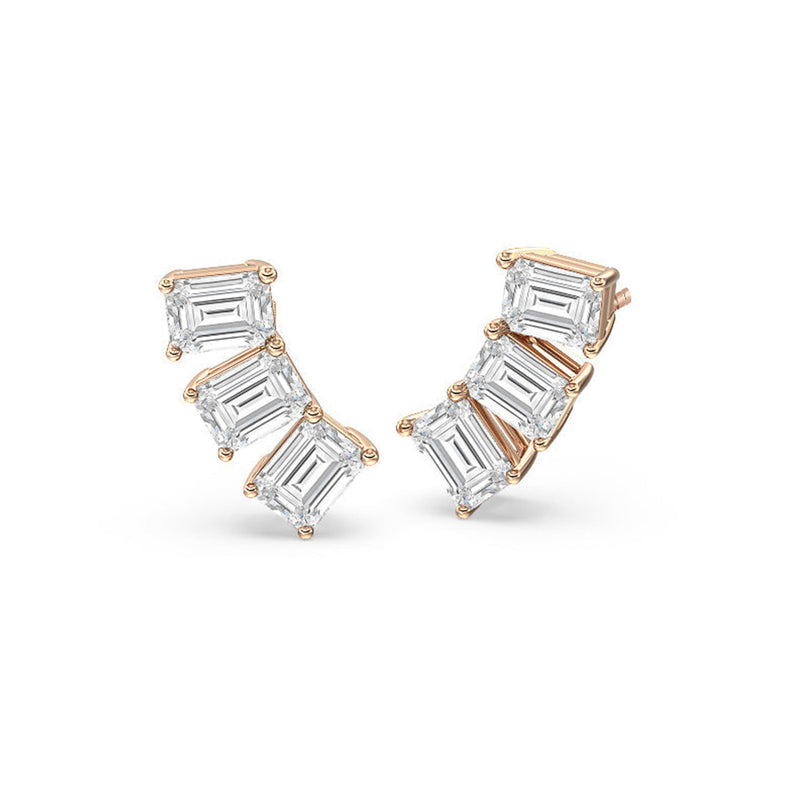 Trilogy Emerald Cut Climber Earrings