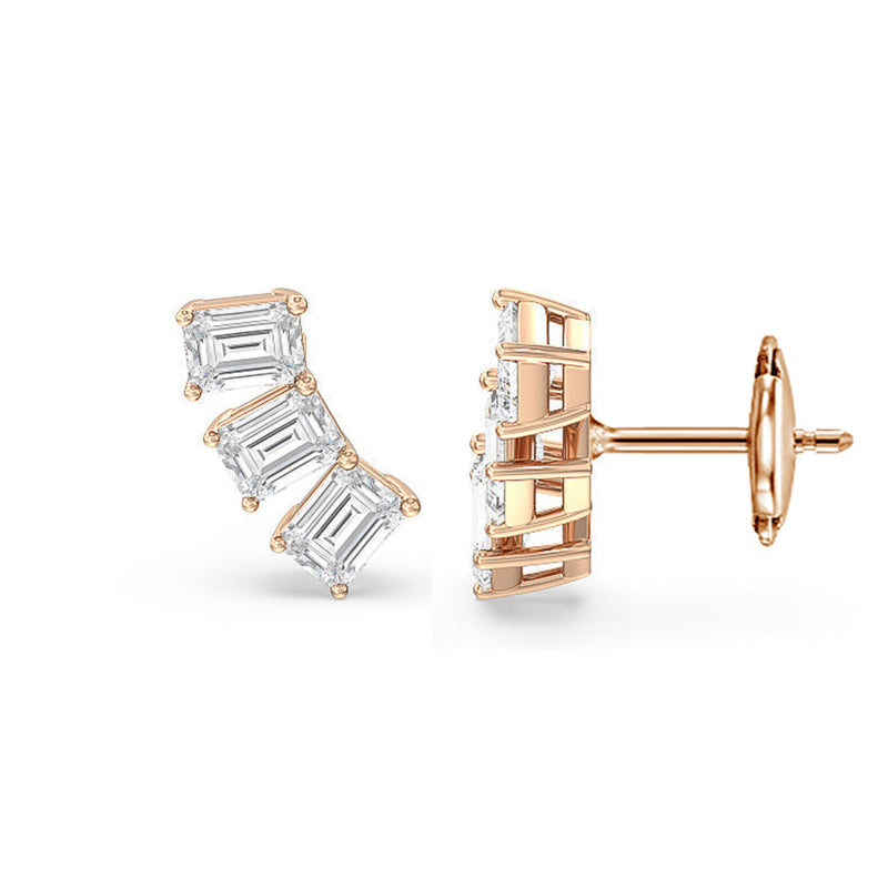 Trilogy Emerald Cut Climber Earrings