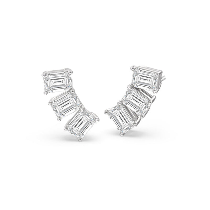 Trilogy Emerald Cut Climber Earrings