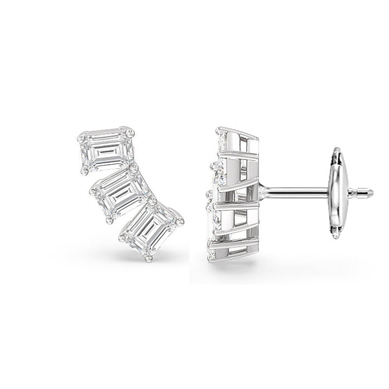 Trilogy Emerald Cut Climber Earrings