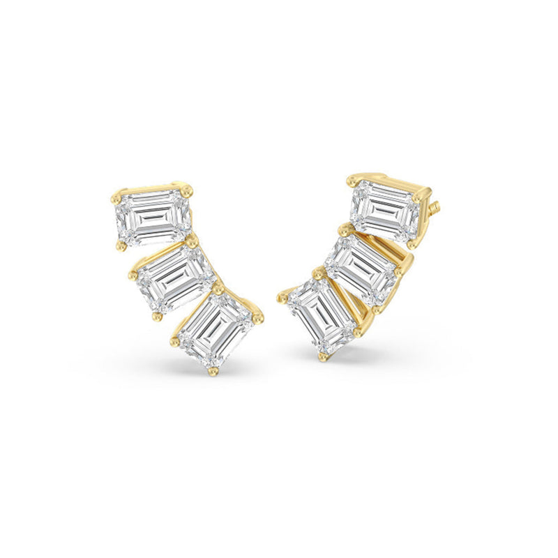 Trilogy Emerald Cut Climber Earrings
