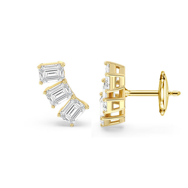 Trilogy Emerald Cut Climber Earrings