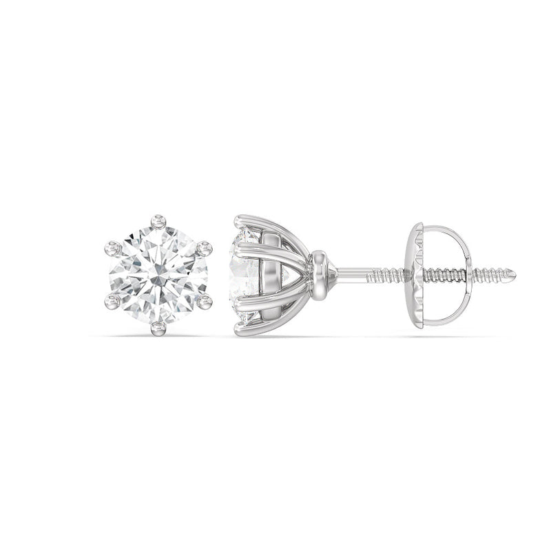 Round Diamond Six Prong Stud Earrings (F/G SI+)