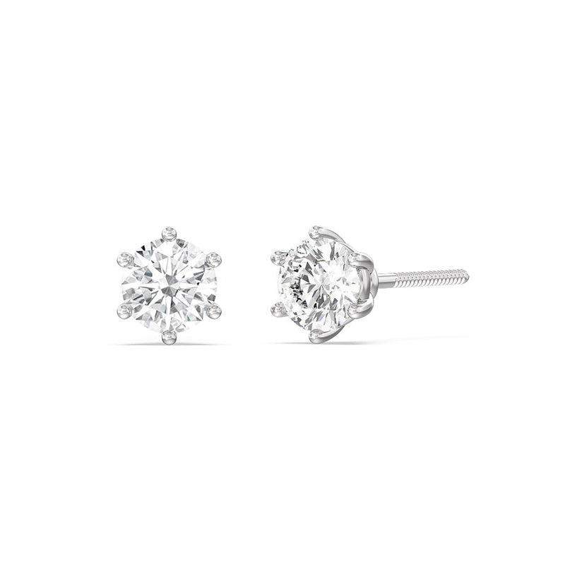 Round Diamond Six Prong Stud Earrings (F/G SI+)
