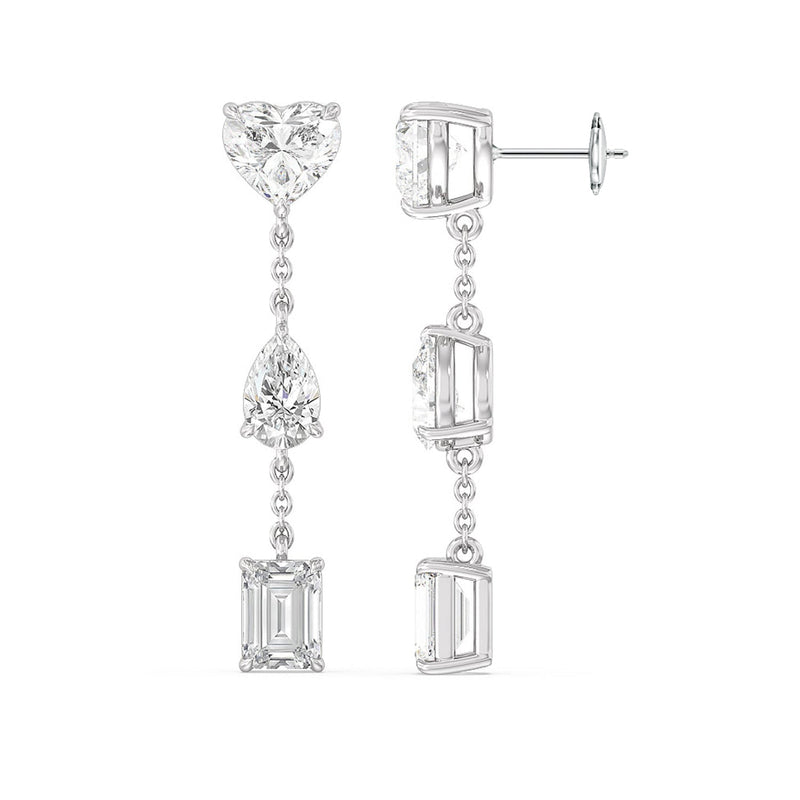 Heart, Pear, and Emerald Station Dangler Earrings