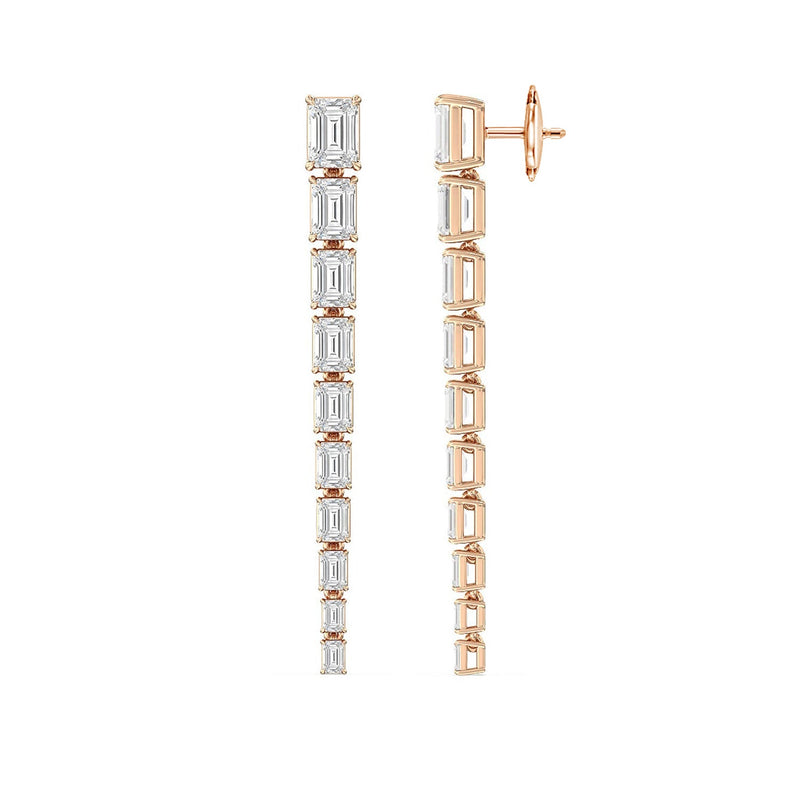 Descending Emerald Cut Diamond Dangler Earrings