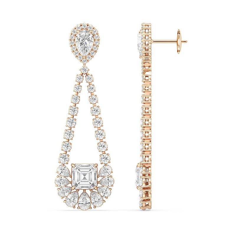 Asscher and Pear Chandelier Earrings