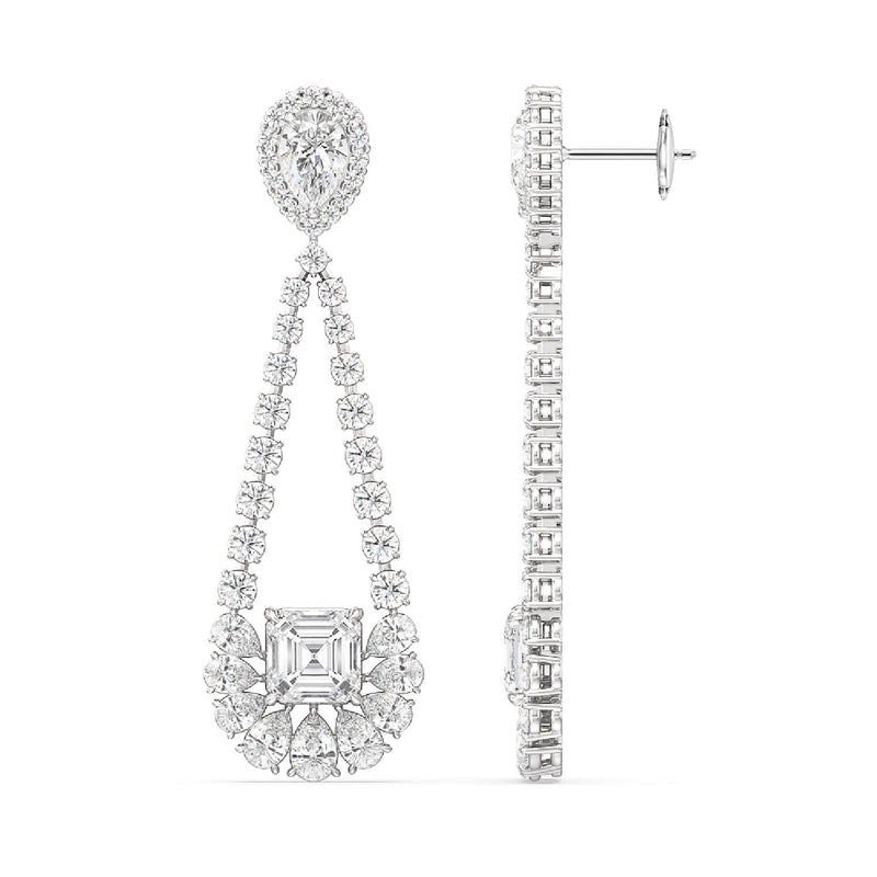 Asscher and Pear Chandelier Earrings