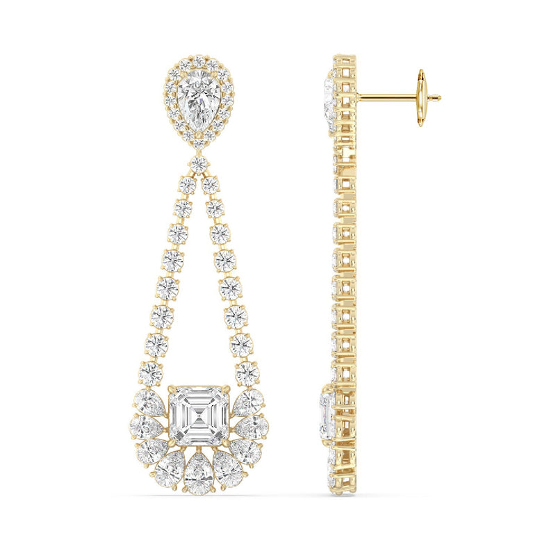 Asscher and Pear Chandelier Earrings