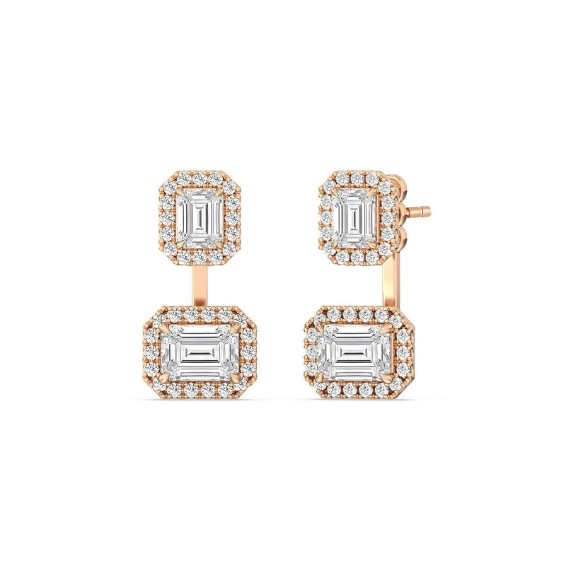 Toi et Moi Halo Emeralds Front Back Earrings