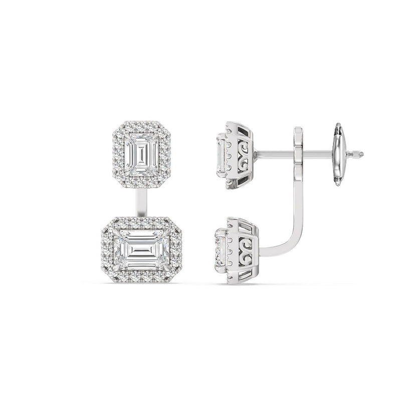Toi et Moi Halo Emeralds Front Back Earrings