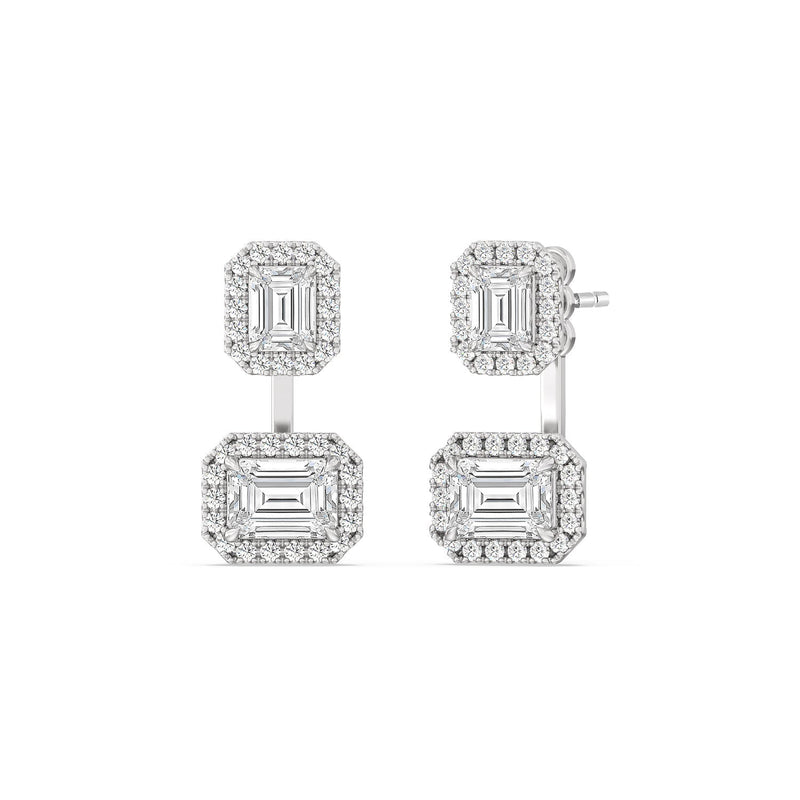 Toi et Moi Halo Emeralds Front Back Earrings