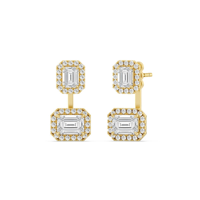 Toi et Moi Halo Emeralds Front Back Earrings