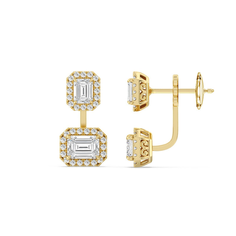 Toi et Moi Halo Emeralds Front Back Earrings