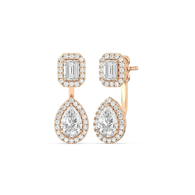 Toi et Moi Halo Emerald and Teardrop Front Back Earrings