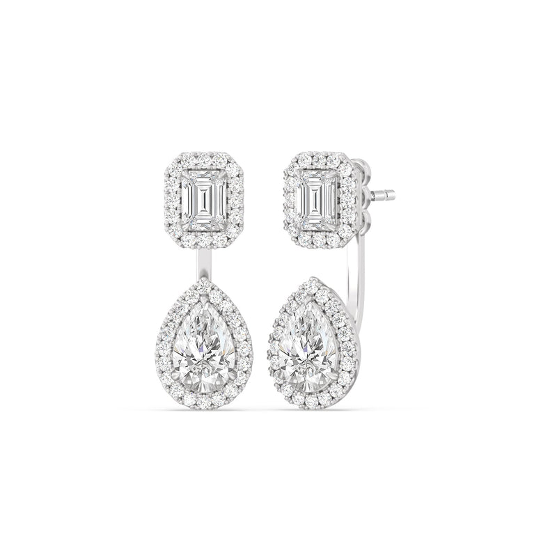 Toi et Moi Halo Emerald and Teardrop Front Back Earrings