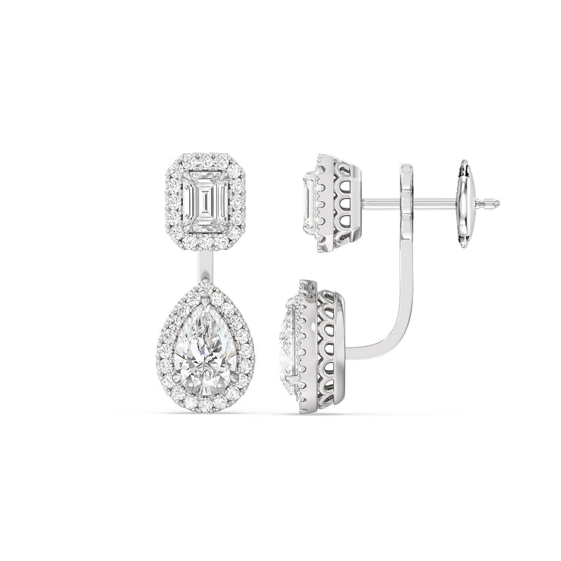Toi et Moi Halo Emerald and Teardrop Front Back Earrings